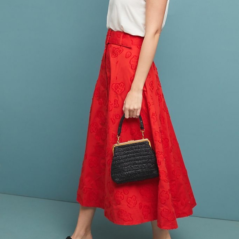 Anthropologie x Maeve Sandra Floral Red Belted Skirt, Size US 10/UK 14 - Picture 8 of 11